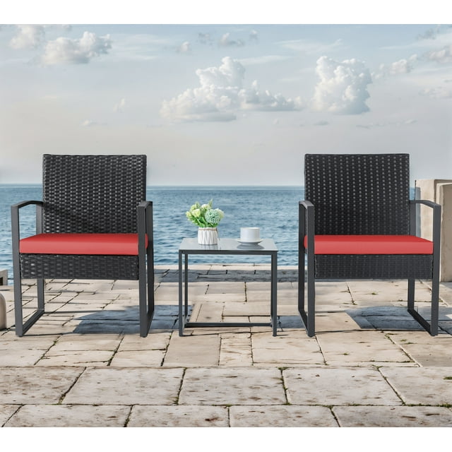 Homall Patio Furniture 3-Piece Set Casual Wicker Chair Bistro Chair with Coffee Table, Black