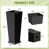 Homall 2-Pack 24" Tall Outdoor Plastic Planters with Inside Pots, Rattan - Patterned for Patio Decor