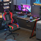 Homall RGB Gaming Desk and Chair Set, Carbon Fiber Desktop Z-Shape Table Massage Ergonomics Racing Chair E-Sports LED Lights Chair RGB Gaming Set