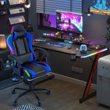 Homall RGB Gaming Desk and Chair Set, Carbon Fiber Desktop Z-Shape Table Massage Ergonomics Racing Chair E-Sports LED Lights Chair RGB Gaming Set