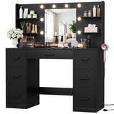Homall Vanity Desk with Mirror and LED Lights, Makeup Vanity with 7 Drawers & 4 Shelves, Vanity Table with Power Outlet for Bedroom Dressing Room