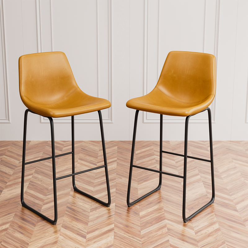 Homall Barstools High PU Leather Counter Bar Stool With Back and Footrest Set of 2, Light Brown