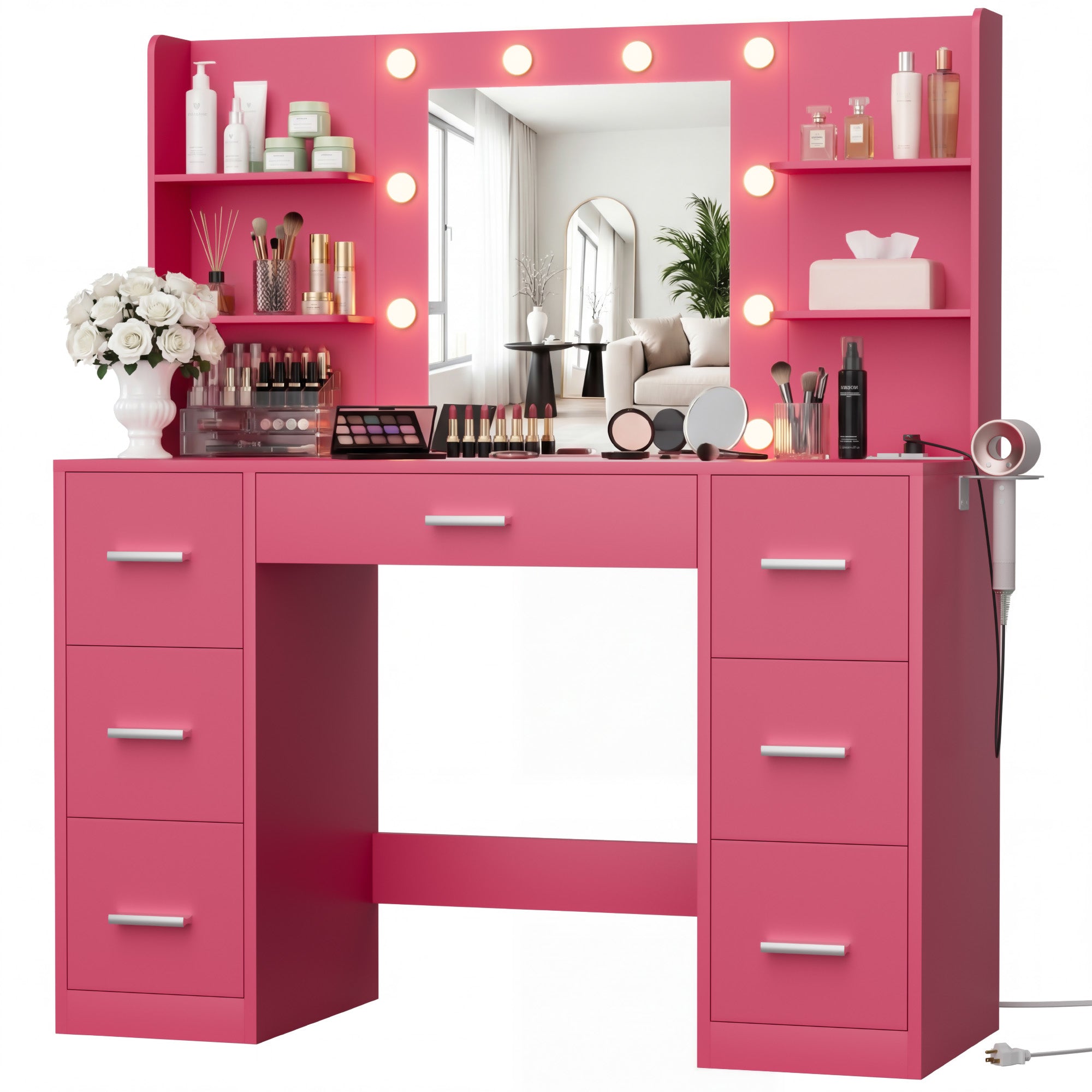 Homall Vanity Desk with Mirror and LED Lights, Makeup Vanity with 7 Dr homalldirect Homall Vanity Desk with Mirror and LED Lights, Makeup Vanity with 7 Dr homalldirect
