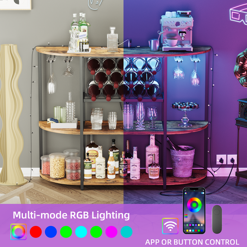 Homall Wine Bar Cabinet with RGB LED Lights Outlet, Bar Table Home Mini Bar Coffee Bar with Power Strip , Kitchen & Bar Wine Rack with Mobile App Control