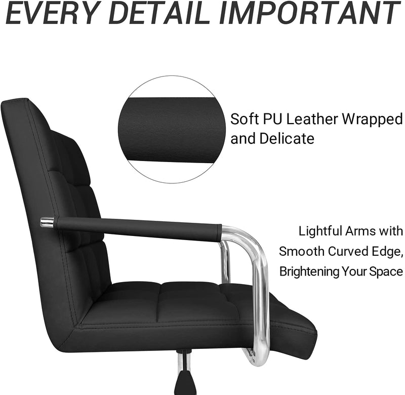 Homall Mid Back office chair PU Leather Adjustable Height Office Desk Chair 360 Degree Swivel with
