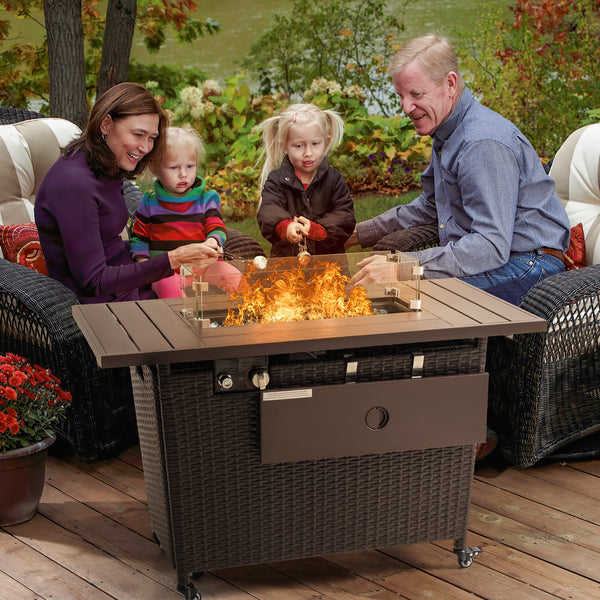 Homall 50,000 BTU Rattan Propane Outdoor Fire Pit Table with Wheels, Brown