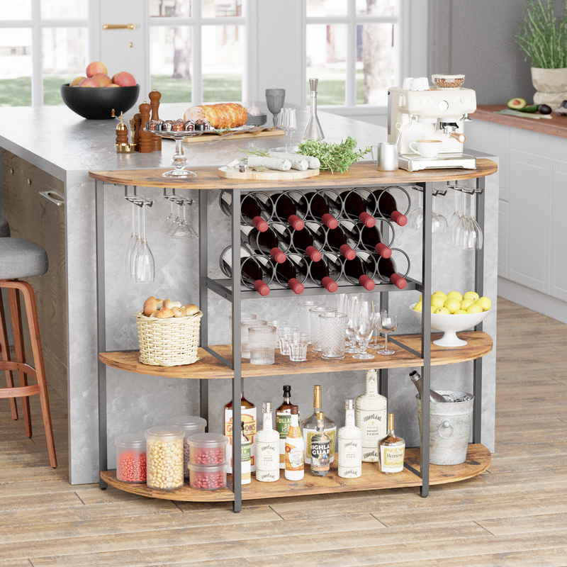 Homall Wine Bar Cabinet with RGB LED Lights Outlet, Bar Table Home Mini Bar Coffee Bar with Power Strip , Kitchen & Bar Wine Rack with Mobile App Control