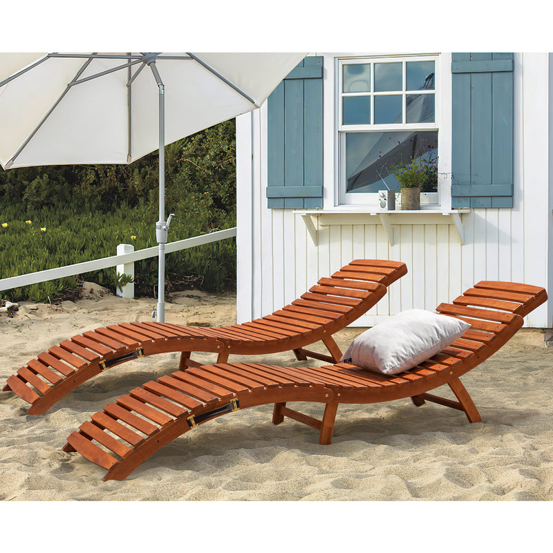 Homall Outdoor Chaise Lounge Folding Chairs Solid Acacia Wood Sun Loungers Balcony Recliner,for Garden, Patio, Pool Deck