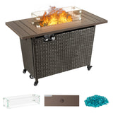 Homall 50,000 BTU Rattan Propane Outdoor Fire Pit Table with Wheels, Brown