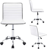 Homall Mid Back Task Chair,Low Back Leather Swivel Office Chair,Computer Desk Chair Retro with Armless Ribbed (White)