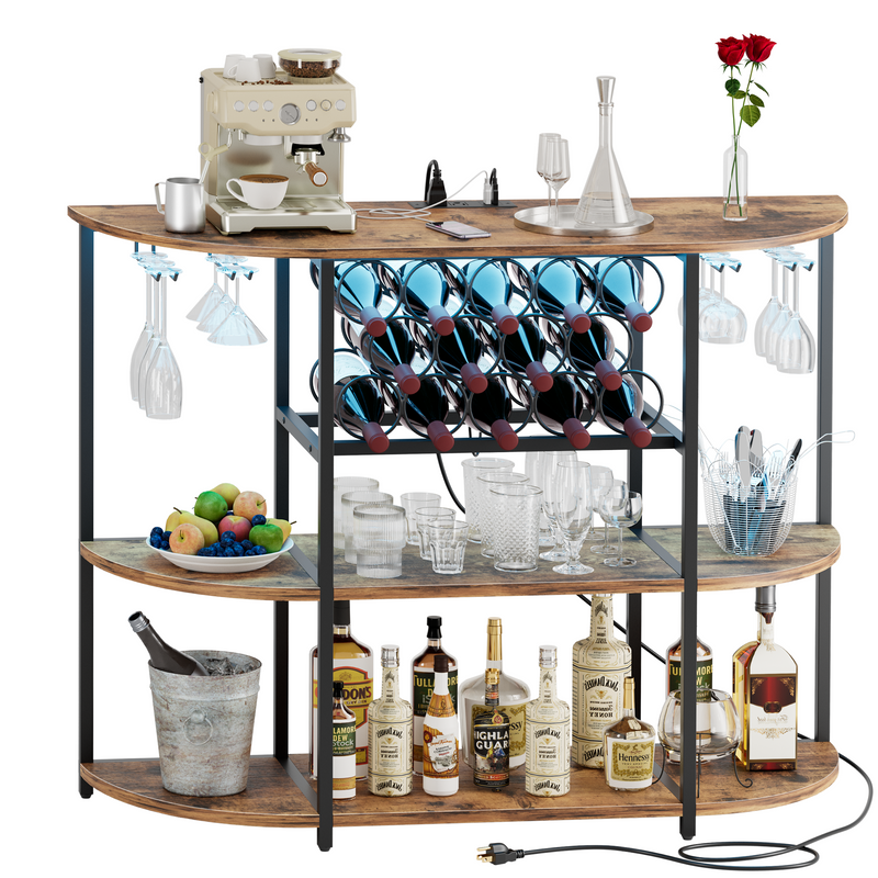 Homall Wine Bar Cabinet with RGB LED Lights Outlet, Bar Table Home Mini Bar Coffee Bar with Power Strip , Kitchen & Bar Wine Rack with Mobile App Control