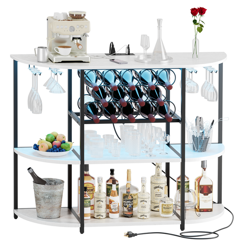 Homall Wine Bar Cabinet with RGB LED Lights Outlet, Bar Table Home Mini Bar Coffee Bar with Power Strip , Kitchen & Bar Wine Rack with Mobile App Control