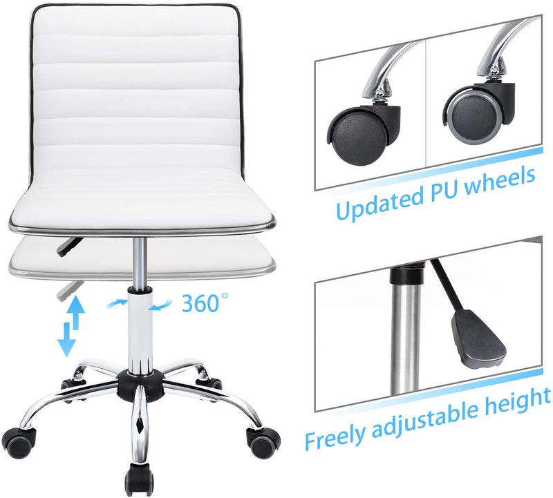 Homall Mid Back Task Chair,Low Back Leather Swivel Office Chair,Computer Desk Chair Retro with Armless Ribbed (White)
