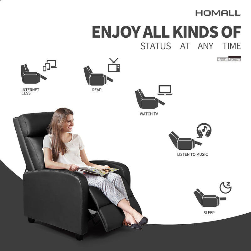 Homall Recliner Chair Padded Seat Pu Leather for Living Room Single Sofa Recliner Modern Recliner Seat Club Chair Home Theater Seating