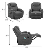 Homall Heated Swivel Rocking Recliner Chair Massage 360 Swivel Rocker Recliner Living Room Chair Home Theater Seating Heated