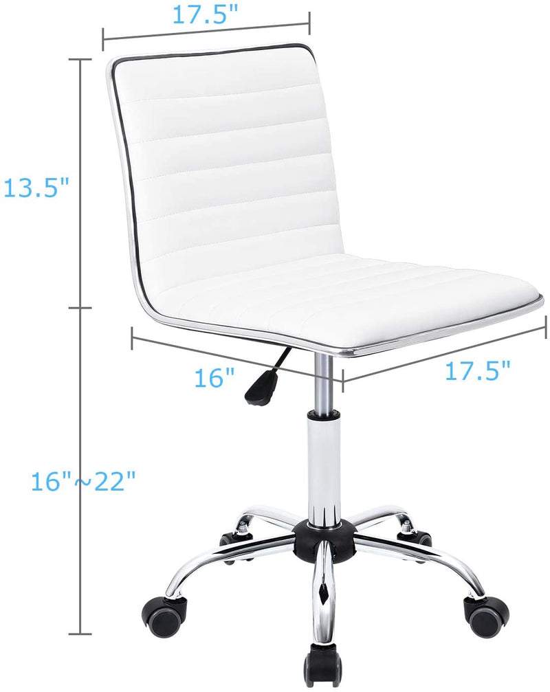 Homall Mid Back Task Chair,Low Back Leather Swivel Office Chair,Computer Desk Chair Retro with Armless Ribbed (White)