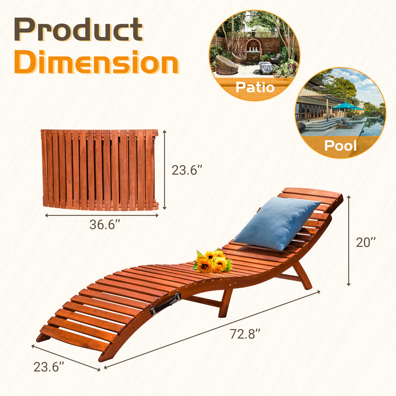 Homall Outdoor Chaise Lounge Folding Chairs Solid Acacia Wood Sun Loungers Balcony Recliner,for Garden, Patio, Pool Deck