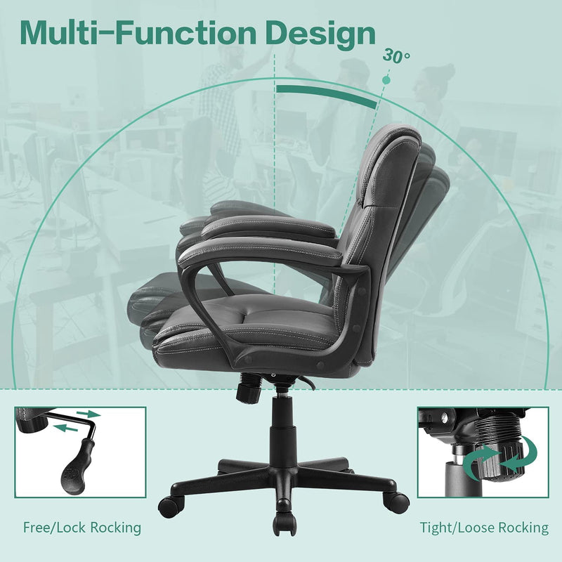 HOMALL Faux Leather Mid-Back Executive Office Desk Chair with Lumbar Support