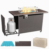Homall 50,000 BTU Rattan Propane Outdoor Fire Pit Table with Wheels, Brown
