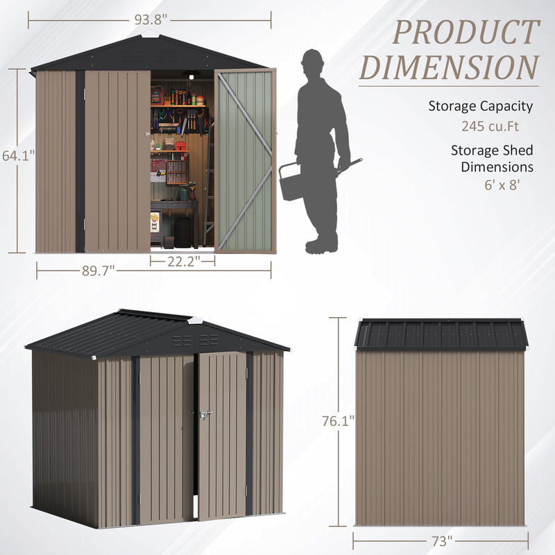 Homall Outdoor Storage Metal Shed for Tool Storage, Outdoor House for Backyard & Garden,Brown