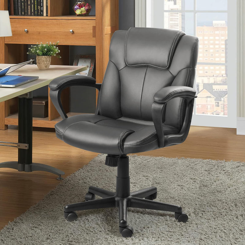 HOMALL Faux Leather Mid-Back Executive Office Desk Chair with Lumbar Support