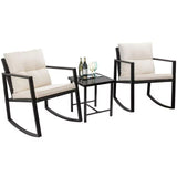 Homall 3 Pieces Patio Furniture Set Rocking Wicker Bistro Sets Set with Glass Coffee Table, Black