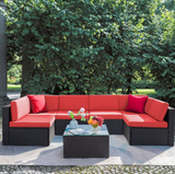 LACOO 7 Pieces Patio Conversation Set Outdoor Sectional Sofa Set PE Rattan