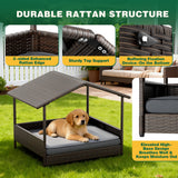 Homall Outdoor & Indoor Rattan Dog Shelter with Removable Cushion, Dog House, Dog Bed with Canopy for Small/Medium Dogs
