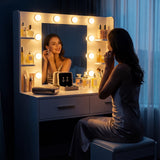 Homall Makeup Vanity Set with Mirro & 3 Modes Lights, Vanity Desk with Stool & Storage Drawers Shelves, Vanity Table with Power Outlet for Bedroom Dressing Room