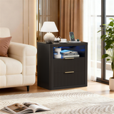Homall Nightstand with Charging Station & LED Lights, 23'' Wide Heavy-Duty Modern End Table with 2 Drawers & Thickened Top, Bedside Table for Bedroom, Living Room