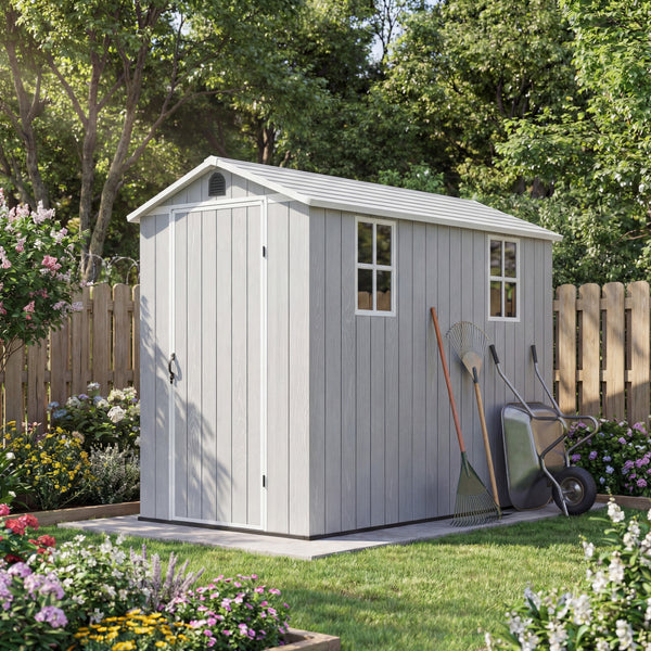 HOMALL 4x8ft White Resin Storage Shed, Lockable Heavy-Duty Garden