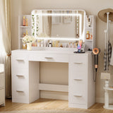 Homall Makeup Vanity Set with Mirror, Vanity Desk with LED Mirror & Charging Station, Vanity Table with Storage Drawers & Shelves for Bedroom Dressing Room