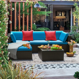 LACOO 5 Pieces Patio Sectional Set PE Rattan Outdoor All-Weather Wicker Conversation Set with Table
