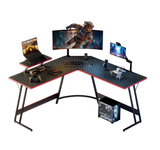 Homall L-Shaped Gaming Desk 51.2 Inches Corner Office Gaming Desk Removable Monitor Riser Desk with LED Strip & Power Outlets, Black