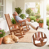 Homall Outdoor Rocking Chair Set Of 2, Solid Acacia Wood Porch Rocker with Ergonomic Backrest & Wide Armrests, 350LBS Weight Capacity, All-Weather Rocking Chair for Patio, Garden, Balcony