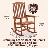 Homall Outdoor Rocking Chair Set Of 2, Solid Acacia Wood Porch Rocker with Ergonomic Backrest & Wide Armrests, 350LBS Weight Capacity, All-Weather Rocking Chair for Patio, Garden, Balcony