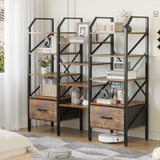 Homall Open Display Shelf with Storage Cabinet Triple Wide Tiers Industrial Bookcases and Bookshelves with Wood and Metal Frame
