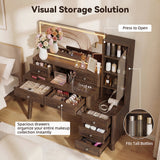 Homall 48'' Makeup Vanity Set with Large Mirror & LED Lights, Retro Vanity Desk with 7 Drawers & 3 Shelves, Vanity Table with Charging Station for Bedroom