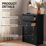 Homall 45'' Tall 5 Drawers Wooden Dresser for Bedroom, Modern Storage Chest of Drawers