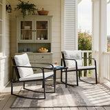 Lacoo 3 Pieces Outdoor Rocking Chair Furniture Sets Modern Patio Furniture Set Rocking Wicker Bistro Sets Cushioned PE Rattan Chairs Conversation Sets with Glass Coffee Table