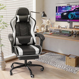 Lacoo PU Leather Gaming Chair Massage Ergonomic Gamer Chair Height Adjustable Computer Chair with Footrest & Lumbar Support,White