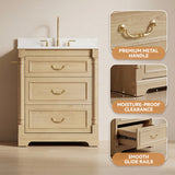 Homall 30" Bathroom Vanity with Countertop Ceramic Sink, 3 Drawers & Side Toilet Paper Holder