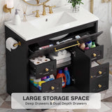 Homall 36'' Bathroom Vanity with Ceramic Sink, Freestanding Bathroom Cabinet with 5 Drawers & 1 Door, Modern Bathroom Vanity