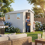 HOMALL 4x8ft White Resin Storage Shed, Lockable Heavy-Duty Garden Tool Shed with All-Weather Design for Yard & Patio