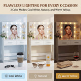 Homall Makeup Vanity Set with Mirro & 3 Modes Lights, Vanity Desk with Stool & Storage Drawers Shelves, Vanity Table with Power Outlet for Bedroom Dressing Room