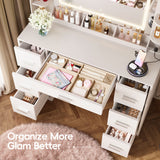 Homall Makeup Vanity Set with Mirror, Vanity Desk with LED Mirror & Charging Station, Vanity Table with Storage Drawers & Shelves for Bedroom Dressing Room