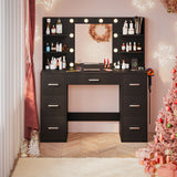 Homall Vanity Desk with Mirror, 3 Modes LED Lights and USB Power Outlet, Makeup Vanity Table with 6 Storage Shelves and 7 Drawers for Dressing Room Bedroom