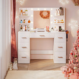 Homall Vanity Desk with Mirror, 3 Modes LED Lights and USB Power Outlet, Makeup Vanity Table with 6 Storage Shelves and 7 Drawers for Dressing Room Bedroom