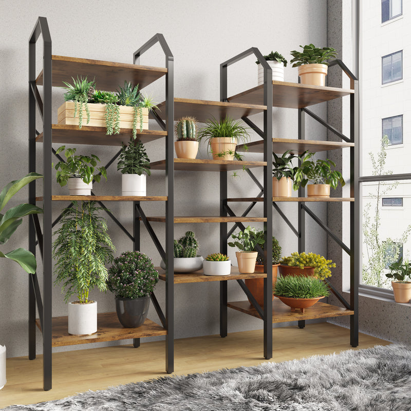 Homall Open Display Shelf with Storage Cabinet Triple Wide Tiers Industrial Bookcases and Bookshelves with Wood and Metal Frame