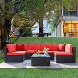 LACOO 7 Pieces Patio Conversation Set Outdoor Sectional Sofa Set PE Rattan
